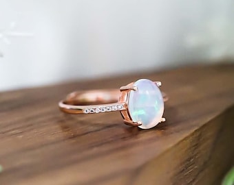 Natural Oval Opal Fire Ring, 7*9mm October Birthstone, Real Opal Ring, Sterling Silver Birthstone Ring, Mothers Jewelry, Gift for Her