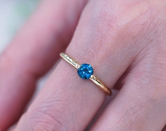London Blue Topaz Birthstone Ring, Blue Topaz Ring, Promise Ring, Anniversary Gift, Gold Stacking Ring, Gold Blue Topaz Jewelry For Lover