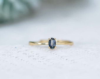 Sapphire Ring, Gold Sapphire Ring, Minimalist Ring, Gold Thin Band, Stacking Ring, Dainty Rings For Women