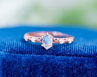 Rose Gold Moonstone Ring, Dainty Natural Moonstone Ring, Simple Ring, Stacking Rose Gold Band Ring Jewelry, Birthstone Ring, Gift for Her