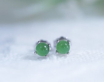 Natural Green Jade Earrings, Round Green Raw Jade Stud Earrings, Handmade Earrings