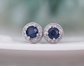 Blue Sapphire Earrings, Sapphire Stud Earrings, Natural Sapphire Gemstone Silver Earring, Gift For Her