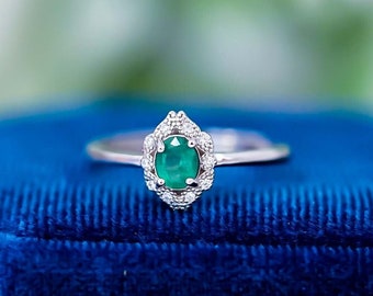 4*5 mm Natural Emerald Ring, May Birthstone Ring, Sterling Silver, Emerald Jewelry