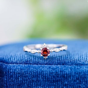 Natural Garnet Ring | Sterling Silver Ring | Minimalist Ring | Stacking Ring | January Birthstone | Custom Jewelry Gift For Love, Friendship