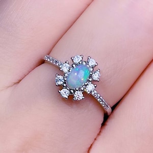 Natural Real Opal Ring | Rainbow Opal Stone Jewelry | Sterling Silver Ring | October Birthstone Ring | Raw Opal Promise Ring