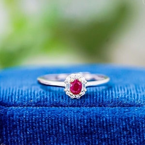 Dainty Oval Ruby Ring: Sterling Silver CZ Promise Ring
