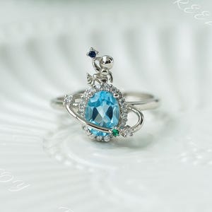 London Blue Topaz Ring: Sterling Silver, Gold or Rose Gold Band