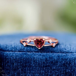 Heart Garnet Ring | Natural Garnet Stone Ring | Rose Gold Band Ring | Handcrafts Garnet Jewelry | January Birthstone | Custom Gifts For Her