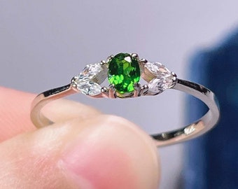 BL Jewelry Sterling Silver Round Genuine Natural Green Chrome Diopside Stackable Half Eternity Band Ring