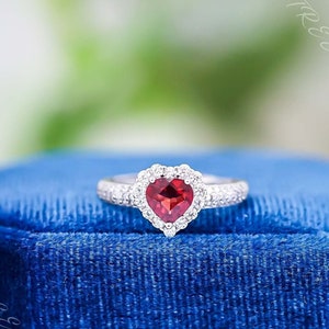 Heart Garnet Ring - Natural Garnet Gemstone Ring - CZ Diamond Garnet Ring - Rose Gold Plated Ring - January Birthstone Ring - Free Engraving