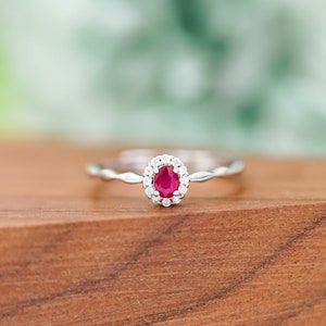 Dainty Ruby Halo Ring: Genuine Sterling Silver, July Birthstone