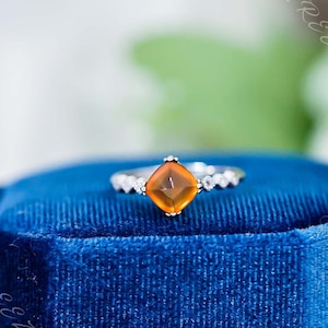 Spessartine Garnet Ring, Sugar-loaf Cut Gemstone Ring, Real Organge Garnet, Handmade Silver Rings, Dainty Rings For Women, Jewelry