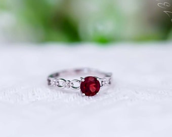 Natürlicher Granat Ring | Roter Edelstein Ring | 925 Sterling Silber Bandring | Januar Geburtsstein | Granat Schmuck | Schlichter Ring | Geschenk für Sie