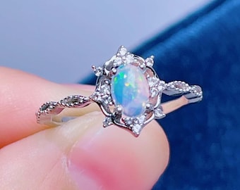 Natural Ethiopian Opal Ring Opal Rough Ring Raw Opal Ring Gift Ring08 Opal Polished Rough Ring 925 Sterling Silver Oxidized Black Polish