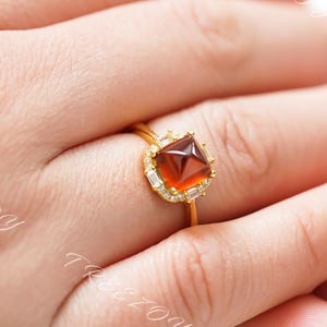 Fanta Garnet Ring, Gold Garnet Ring, Sugar-Loaf Garnet, January Birthstone, Genuine Garnet Jewelry, Rings For Women