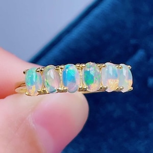 Natural Opal Stacking Ring: Rose Gold Plated Sterling Silver Band