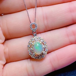 Genuine Opal Necklace | Handmade Sterling Silver Opal Pendant Necklace | October Birthstone Necklace | Opal Gold Jewelry | Gifts For Her