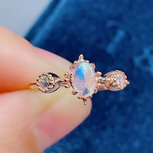 Natural Rainbow Moonstone Ring, Handmade Rose Gold Plated Ring, Dainty Ring, June Birthstone, Holiday, Graduation Gift, Dainty Gift for Her