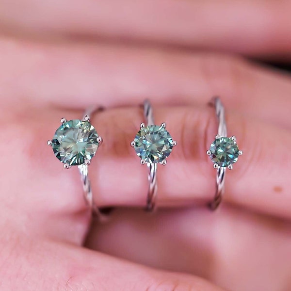 0.5/1.0/2ct Green Moissanite Ring | Dainty Moissanite Jewelry | Brilliant Round Moissanite | Engagement Ring | Anniversary Ring Gift for Her