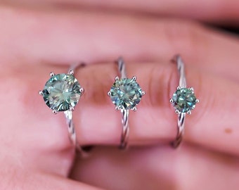 0,5/1,0/2ct groene Moissanite ring | Sierlijke Moissanite sieraden | Briljante ronde Moissanite | Verlovingsring | Verjaardagsringcadeau voor haar