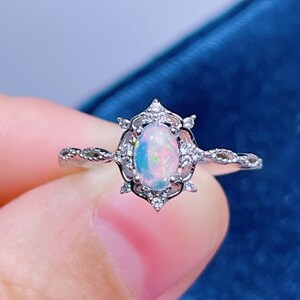 Opal Ring Sterling Silver Genuine Opal Ring October - Etsy