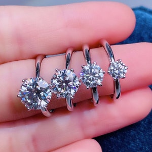 0.5ct/1ct/2ct/3ct Moissanite Sterling Silver Ring, Brilliant Round Cut Moissanite Clarity VVS1 Grade D, Dainty Promise Ring, Ring For Women