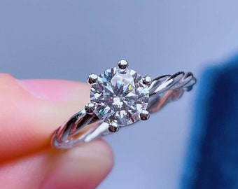 Dainty 1ct Moissanite Ring | Sterling Silver Band, Anniversary Gift