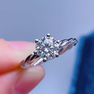 Dainty Moissanite Ring | Simple Silver Band | 1ct Moissanite Diamond | Moissanite Eternity Ring | Solitaire Ring | Anniversary Gift for Her