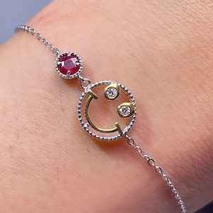 Sterling Silver Ruby Smile Bracelet: July Birthstone Jewelry