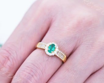 Real Emerald Ring: 18K Gold Plated Sterling Silver, May Birthstone
