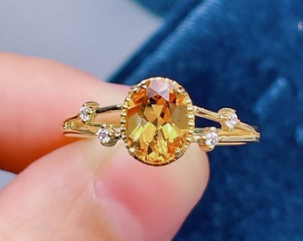 Gemstone Ring-Citrine Oval Ring-Natural Citrine Ring-Solid Silver Ring-Valentines Day Gift-Silver Citrine Ring-Gift For Her-Engagement Ring