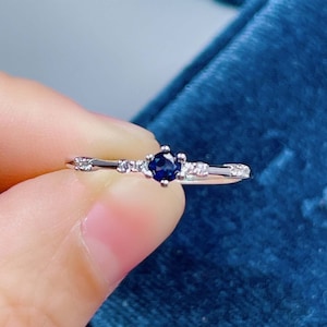 Dainty Tiny Sapphire September Birthstone Ring, Silver Gemstone Ring, Natural Sapphire Ring, Stackable Ring, Minimalist Ring, Free Shipping
