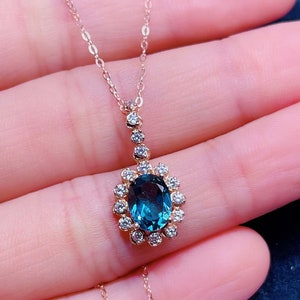 London Blue Topaz Necklace: Sterling Silver December Birthstone Pendant