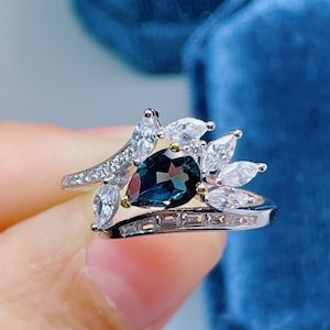 Natural London Blue Topaz Ring, Pear Topaz Stone Ring, Sterling Silver Ring, Diamond Ring, Gemstone Ring, Promise Ring, Birthstone Ring