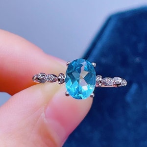 Swiss Blue Topaz Ring, Natural Topaz Ring for Women, Dainty Diamond Ring, Promise Ring, Raw Stone, Gift for Her