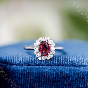Handmade Garnet Halo Ring: Sterling Silver January Birthstone Jewelry