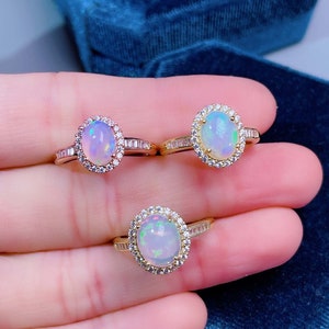 Natural Opal Ring | Dainty Rainbow Opal Ring | Genuine Oval Opal | Sterling Silver Opal Ring | October Birthstone Ring Jewelry Gift For Her