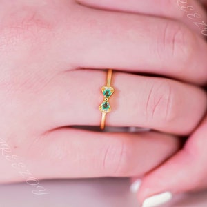 Natural Emerald Ring, Gold Bow Ring, Gold Emerald Ring, May Birthstone Ring, Tiny Emerald Jewelry, Unique Design, Gift For Her