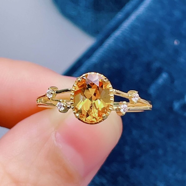 Genuine Oval Yellow Citrine Ring, Gold Citrine Ring, Natural Citrine Ring, November Birthstone, Gift for Her