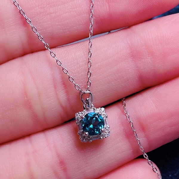 London Blue Topaz Necklace | 925 Sterling Silver Necklace | November Birthstone | Dainty Necklace | Customized Necklace | Gift For Her