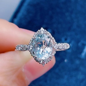 Aquamarine Ring | Dainty Sterling Silver Ring | Handmade March Birthstone Ring | Aquamarine Jewelry | Personalized Gift | Free Engraving