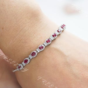 Solid Sterling Silver Ruby Bracelet, Natural Ruby Gemstone Bracelet, July Birthstone, Genuine Ruby Jewelry