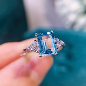 Natural Swiss Blue Topaz Ring, Real Topaz Silver Ring, Blue Topaz Birthstone Jewelry, Promise Ring, Rings For Women, Personalized Ring Gifts