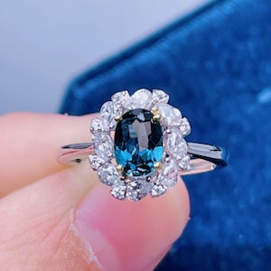 London Blue Topaz Ring Large, Natural Blue Gemstone Ring, Sterling Silver, Unique Design Promise Ring, Anniversary Gift, Birthday Gift