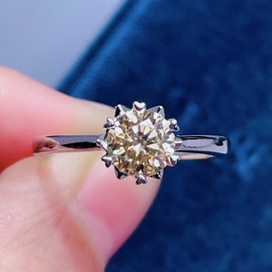 1ct Gelber Moissanit Ring | Sterling Silber Ring | Rundschnitt Moissanit | Herz ring | Zackenring Silber | Versprechensring | Jubiläumsring