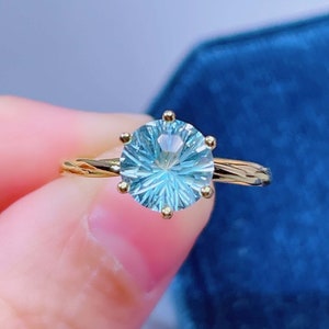 Delicate Fireworks Topaz Ring, Genuine Blue Topaz Stone, Gemstone Ring, Birthday Anniversary Gift for Her, Unique Design, Wedding Ring