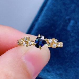 Blue Sapphire Ring • 18K Gold Sapphire Ring • Real Blue Gemstone Ring • Dainty Rings For Women