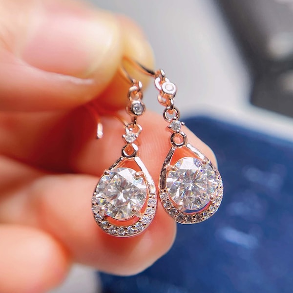 Moissanite Diamond Earrings, 925 Sterling Silver Earrings for Women, Dainty Earrings, Engagement Wedding Jewelry, Anniversary Gift