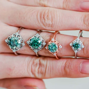 Blue-Green Moissanite Ring: Sterling Silver Dainty Ring