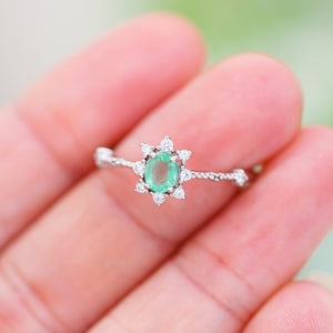 Natural Emerald Ring: Art Deco CZ Diamond, Sterling Silver